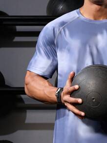 Gym Rark Boyfriend Style Men's Color-Block Tie-Dye Summer Round Neck Raglan Sleeve Sleeve T-Shirt - Dark Grey - View 5
