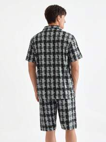 Men's Summer Plaid Short Sleeve And Shorts Homewear Set