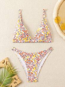 SHEIN Swim Women's Summer Beach Floral Printed Sexy Bikini Set, Random Print - Multicolor - View 6