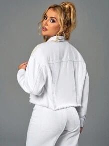 SHEIN SXY Women's Solid Color Simple Daily Denim Jacket - Multicolor - View 3