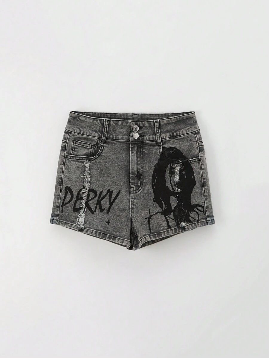 SHEIN Explorewe Teen Girl Y2K Printed High Waisted Tight Shorts - Light Grey - View 1