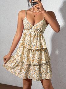 SHEIN Unity Women's Random Printed Lace Trim Decorated Strappy Dress ...