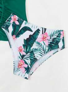 SHEIN Swim 夏季女士时尚纯色吊带背心比基尼，随机印花 - 彩色 - 查看 7