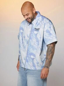 Manfinity VCAY Men's Plus Size Woven Printed Casual Loose Short Sleeve Shirt - Blue - View 3
