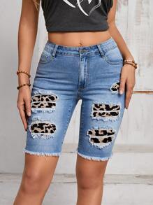 Breezaya Women's Simple Leopard Printed Daily Jeans - Blue - View 1