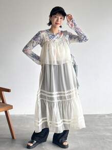 FRIFUL Robe à bretelles en maille de couleur unie pour un port quotidien simple, Robe maxi à volants - Blanc - Voir 9