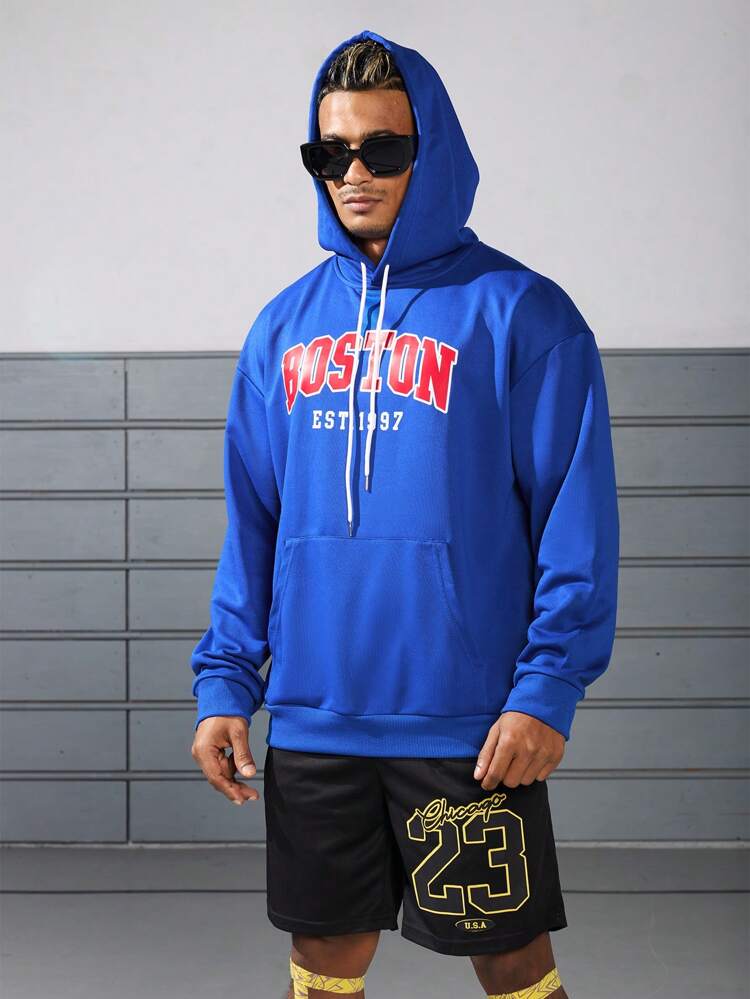 Boyfriend Style Men's Fashion Printed Long Sleeve Hooded Sportswear Boyfriend Style Men Sweatshirt