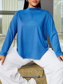 SHEIN EZwear Women's Plus Size Outdoor Anti-UV Sunscreen Stand Collar T-Shirt
