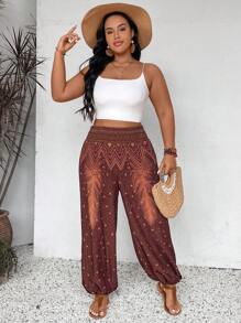 SHEIN VCAY Plus Size Loose Fit Holiday Casual Printed Jogger Pants - Multicolor - View 5