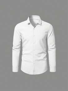 Manfinity Mode Camisa formal diaria básica de trabajo de manga larga de unicolor para hombres de talla grande, ideal para primavera/verano