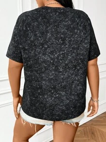 SHEIN EZwear Áo len dệt kim được giặt bằng axit Plus Size cổ điển, rộng rãi và thoải mái, thích hợp cho áo thun ngắn tay - Màu Hồng Tươi - Xem 2