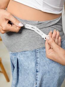 SHEIN 孕妇休闲宽松破洞针织牛仔七分裤，可调节腰围牛仔裤 - 彩色 - 查看 4