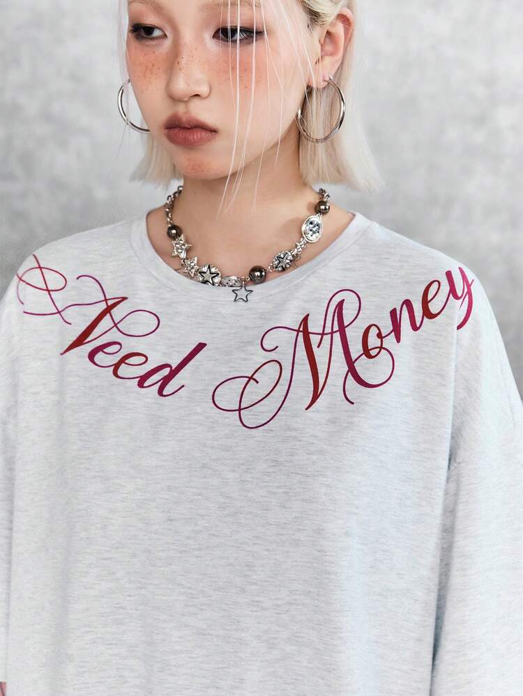 Women's Boyfriend Style Street Fashion Summer T-Shirt With Versatile Personalized Letter Print