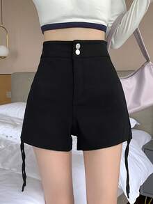 Summer Casual Solid Color Side Drawstring Shorts