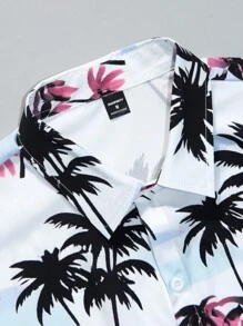 Genlund 男士夏季渡假棕櫚樹印花短袖休閒襯衫 - 彩色 - 查看 6