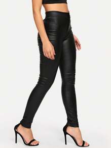 Chiquease Women's Solid Color PU Leather Skinny Fashion Pants Fall Cloth For Women - Black - View 4