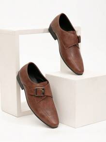 Children's Brown Classic Matte Slip-On Street Style Student Leather Shoes - Brown - View 4