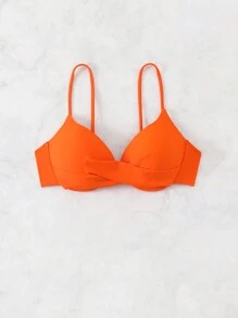 SHEIN Swim Women's Fashionable Solid Underwire Cross Design Bikini Top, Summer Beach Bathing Suit