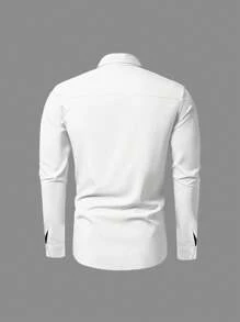 Manfinity Mode Camisa formal diaria básica de trabajo de manga larga de unicolor para hombres de talla grande, ideal para primavera/verano