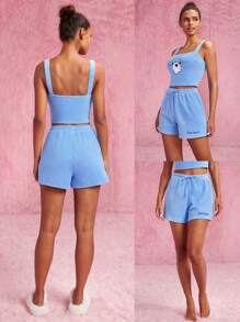 GLOWMODE X Care Bears™ Towel Terry Embroidered Drawstring Shorts Daily Casual - Blue - View 10