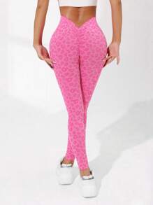 Easithlete Seamless High Elasticity Sports Leggings Yoga Women Pants - Hot Pink - View 5