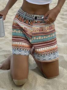 DAZY Quần short nữ phong cách Boho cổ điển in họa tiết hình học, thích hợp cho kỳ nghỉ hè, du lịch. - Nhiều màu - Xem 1