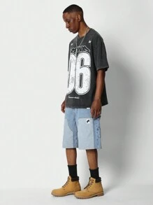 SUMWON Regular Fit Short Sleeve Washed Tee With Front Number Graphic Print - Black - View 3