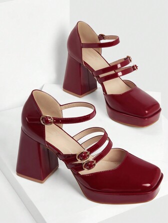 CUCCOO DOLLMOD 女士鞋 方头粗跟踝带高跟鞋 夏季毕业高跟鞋 舞会高跟鞋 度假鞋 夏季促销 返校鞋 大学生鞋 圣诞节 秋季 勃艮第高跟鞋 高跟鞋 新年假期