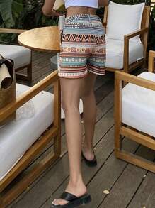 DAZY Quần short nữ phong cách Boho cổ điển in họa tiết hình học, thích hợp cho kỳ nghỉ hè, du lịch. - Nhiều màu - Xem 4