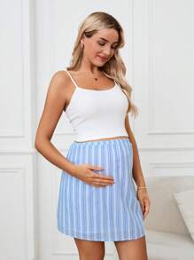 SHEIN Maternity Casual & Commuting Adjustable Spaghetti Strap Top Top & Foldover Bodycon Skirt Set - White - View 4