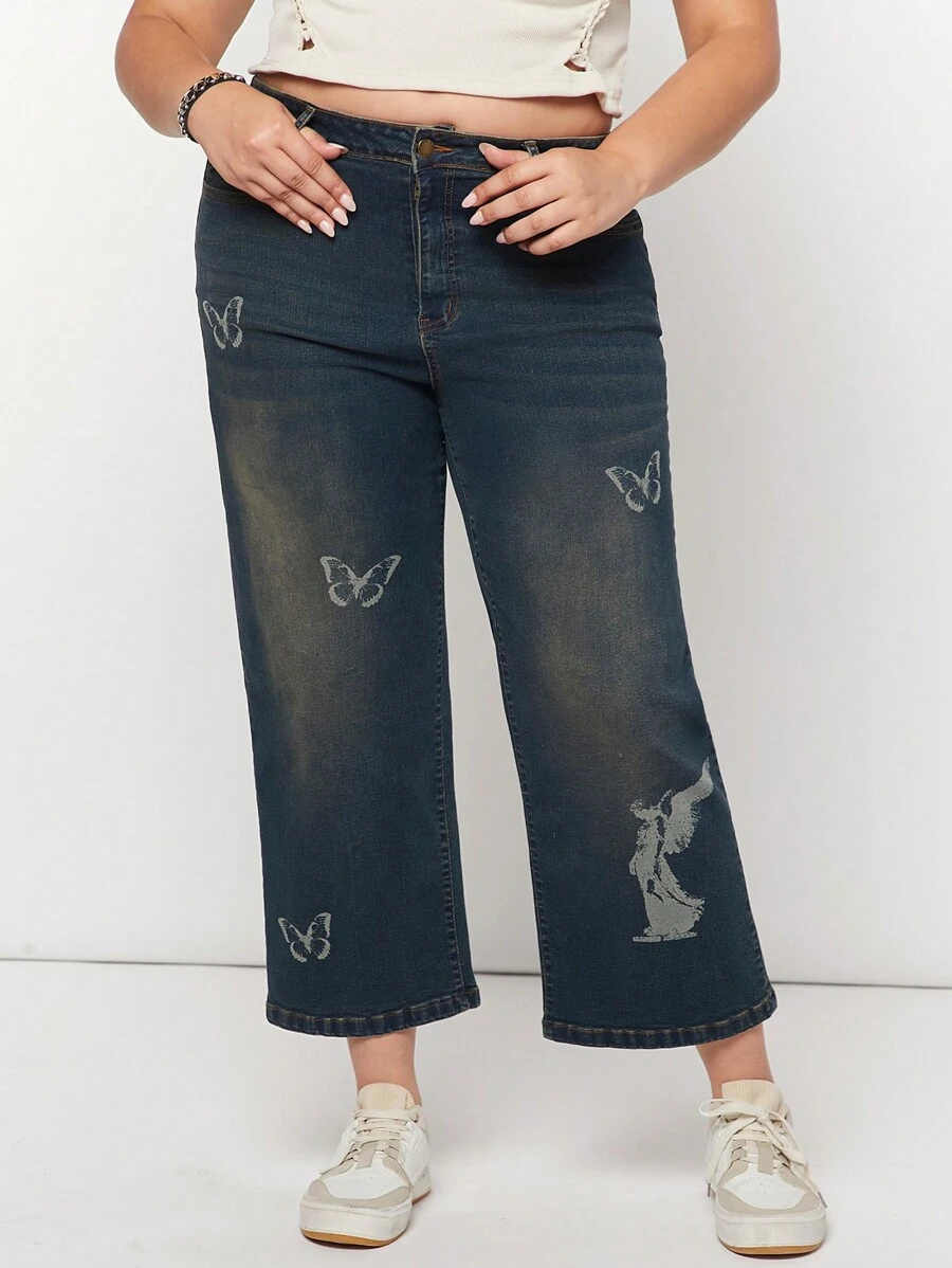 Forever 21 Plus Size Women's Summer Y2K Punk Patterned Jeans - Blue - View 1