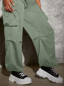 Slaydiva Street Cargo Pocket Parachute Pants - Green - View 6