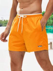 Manfinity Men's Holiday Loose Boardshorts With Drawstring Waist And Letter Prints - Burnt Orange - View 1