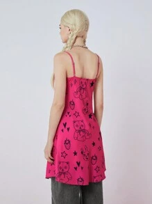 SHEINNeu Women's Y2K Cartoon Printed Spaghetti Strap Dress, Summer - Pink - View 2