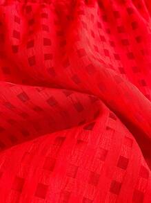 Soleia Holiday Pastoral Romantic Red Plaid Jacquard Multi-Layer Cake Style Plus Size Dress Long - Red - View 6