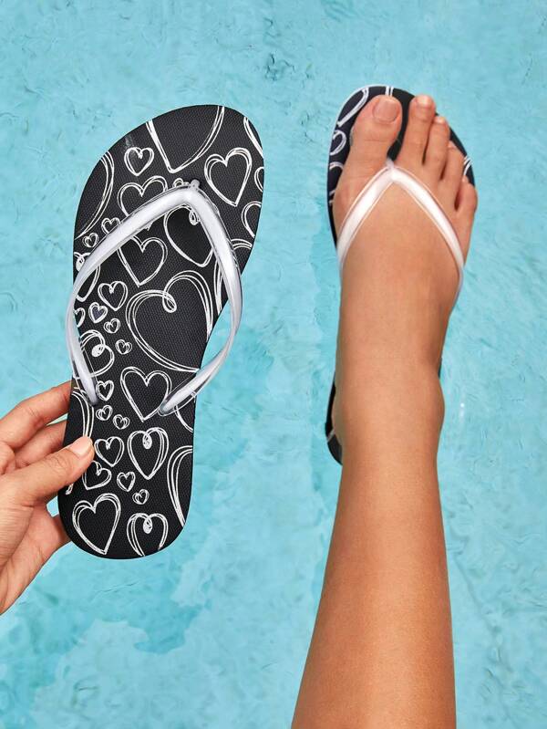 Pantofi de femeie Flip-flops cu model de inimă, flip-flops din PVC la modă pentru pantofi de vacanță de vară Reducere de vară Halloween