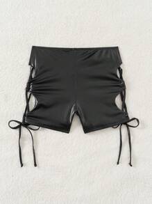 SHEIN Slayr 女士夏季海灘純色中空比基尼下褲，帶十字背帶