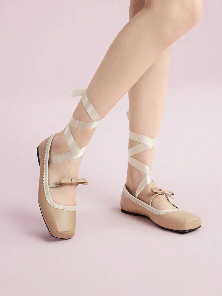 Cute Bowknot Parisian Comfortable Square Toe Low Vamp Flat Women Shoes Vacation Shoes Summer