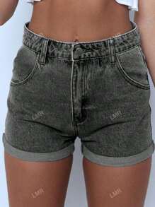 Women's Pocket Cuffed Casual Loose Versatile Denim Shorts