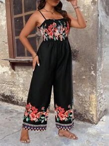 Breezaya Plus Size Nữ Kỳ Nghỉ Hè In Hoa Cổ Chữ V Spaghetti Dây Jumpsuit Ống Rộng - Nhiều màu - Xem 6