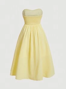 SHEIN MOD Bright Yellow Sweet & Elegant Bow Decorated Plus Size Dress With Flared Hem - Yellow - View 2