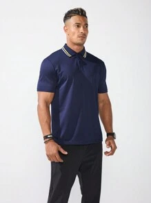 Gym Rark Boyfriend Style Men's Summer Casual Striped Short Sleeve Polo Shirt Golf Shirt - Navy Blue - View 3