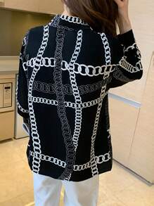 2025春季新款宽松印花个性衬衫 - 长袖时尚通勤雪纺圣诞衬衫（女款）休闲 - 黑色 - 查看 2