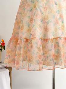 Dreamara Plus-Size Women's Puffed Sleeve Organza Sunflower Print After Binding Pastoral Romantic Flowy Semi-Rustic Long Dress - Multicolor - View 5
