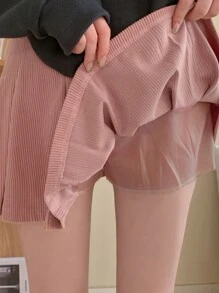 DAZY Váy xếp ly nhung kẻ cho nữ Váy thu - Hồng - Xem 3