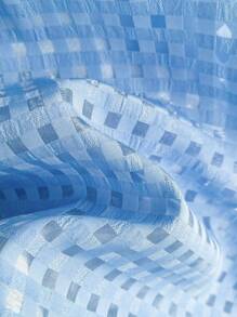 SHEIN WYWH Plus-Size Women Lined With Upper Body With Drawstring Lace Puffy Sleeve A Set Of Rural Holiday Feel Country Semi-Transparent Dress Plaid Fabric - Blue - View 5