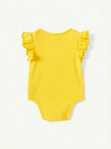Cozy Pixies Bộ đồ liền thân ngắn tay in chữ cho bé gái có cổ tròn - Màu vàng - Xem 6