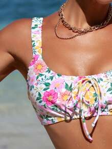 Swim Mod 女士花卉印花百褶比基尼套裝，適用於海灘度假，夏季泳裝 - 彩色 - 查看 7