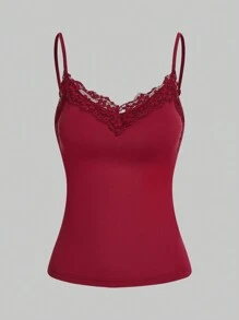 SHEIN Essnce 女性頂部包裝花邊吊帶3入組/套夏季休閒蕾絲緊身拼接背心，內置胸罩頂部，適用於假期 - 彩色 - 查看 3