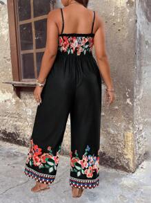 Breezaya Plus Size Nữ Kỳ Nghỉ Hè In Hoa Cổ Chữ V Spaghetti Dây Jumpsuit Ống Rộng - Nhiều màu - Xem 2